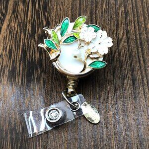 Boojee Badge Reel Flower Garden Pearl Drop Retractible ID Holder